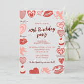 Invitations de 40e anniversaire Grey Red Hearts (Debout devant)