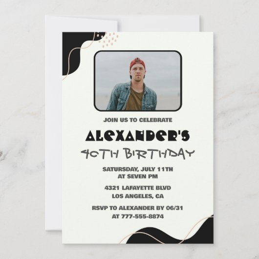 Invitations de 40e anniversaire Hommes Black Simpl (Devant)