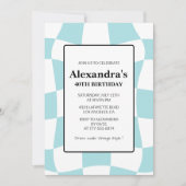 Invitations de 40e anniversaire Retro À damiers Bl (Devant)