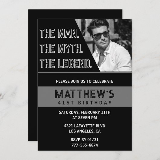 Invitations de 41e anniversaire Black The Man The  (Devant / Derrière)