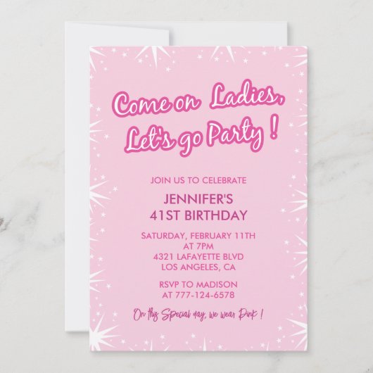 Invitations de 41e anniversaire rose Étincelle ten (Devant)