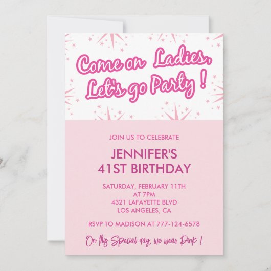 Invitations de 41e anniversaire rose Fun Fun Girly (Devant)