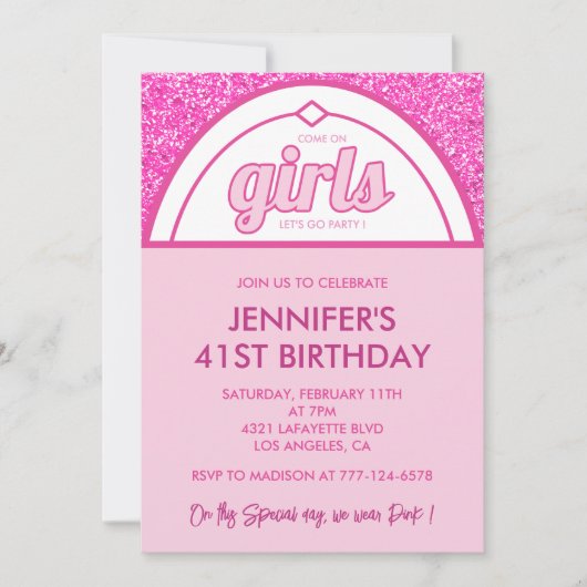 Invitations de 41e anniversaire rose Parties scint (Devant)