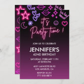 Invitations de 42e anniversaire rose pour son Neon (Devant / Derrière)