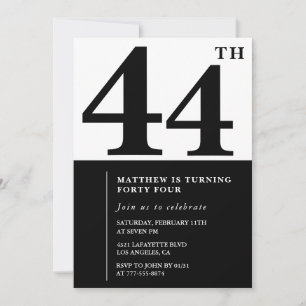 Invitations de 44e anniversaire Black and White El