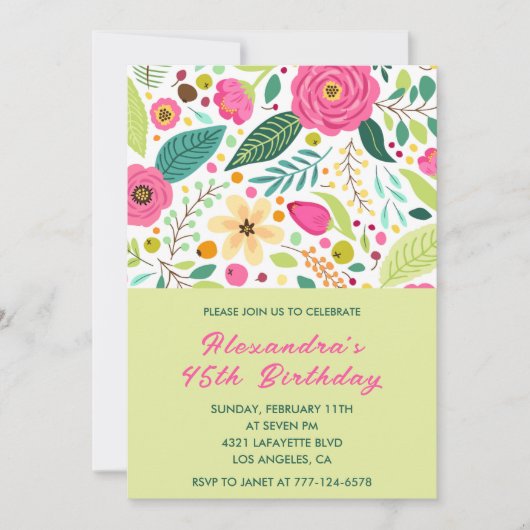 Invitations de 45e anniversaire Fleurs simples col (Devant)