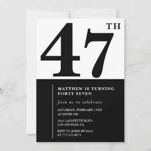 Invitations de 47e anniversaire Black and White El