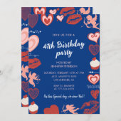 Invitations de 47e anniversaire de Pink Navy Blue  (Devant / Derrière)