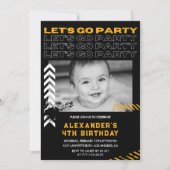 Invitations de 4 ans Noir Boy Photo Spray (Devant)