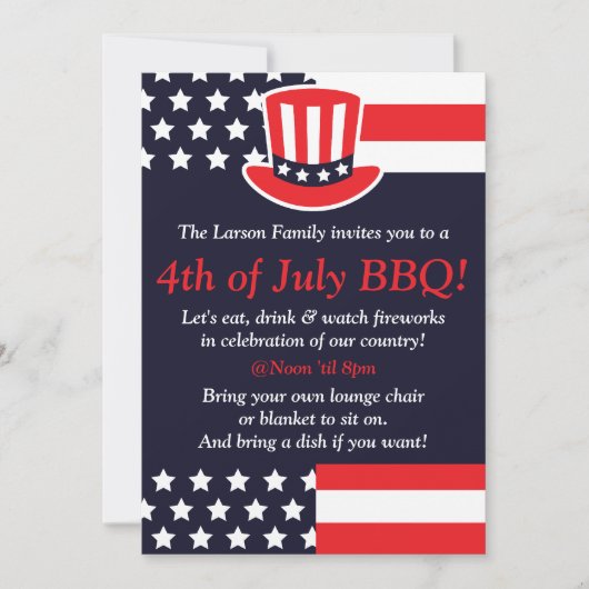 Invitations de 4 juillet Red, White & Blue Party (Devant)