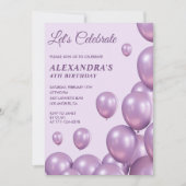 Invitations de 4e anniversaire Ballons Chic Purple (Devant)