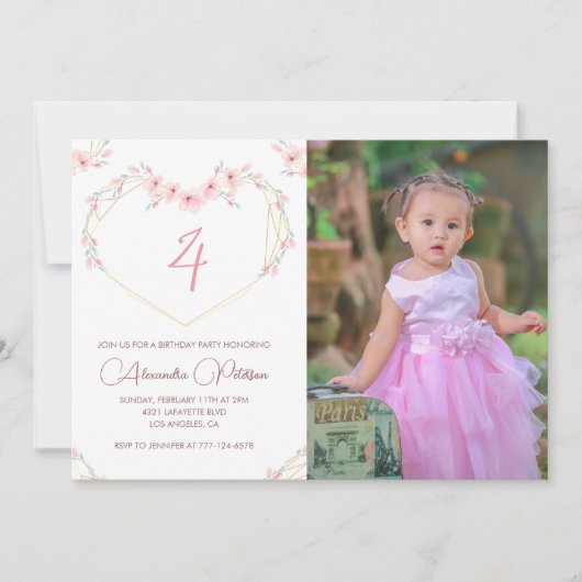 Invitations de 4e anniversaire Boho Floral Photo (Devant)