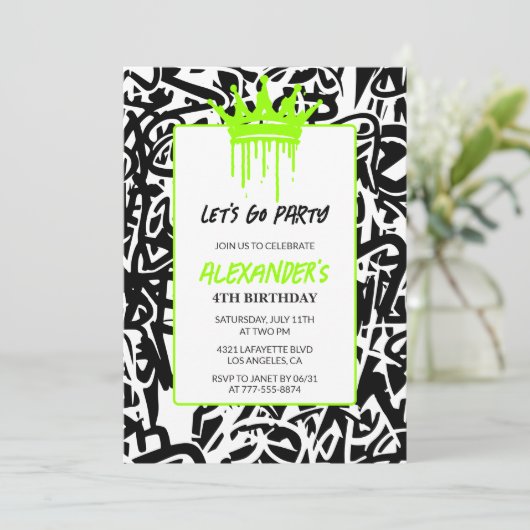 Invitations de 4e anniversaire Boy Party Graffiti (Debout devant)