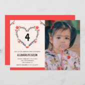 Invitations de 4e anniversaire pour son coeur flor (Devant / Derrière)