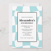 Invitations de 4e anniversaire Retro À damiers Blu (Devant)