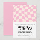 Invitations de 4ème anniversaire À damiers Retro P (Devant / Derrière)