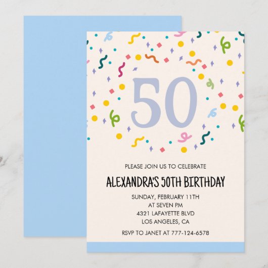 Invitations de 50e anniversaire Confetti (Devant / Derrière)