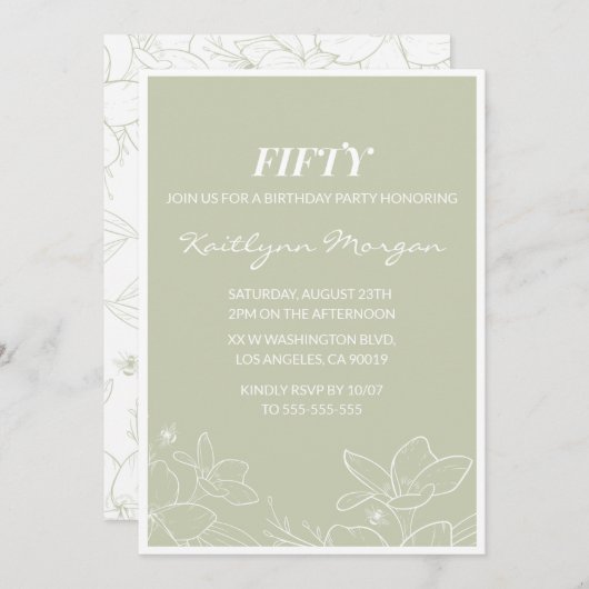 Invitations de 50e anniversaire Moderne Floral Ele (Devant / Derrière)