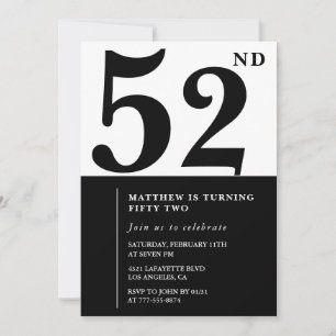 Invitations de 52e anniversaire Black and White El