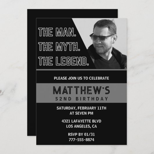 Invitations de 52e anniversaire Black The Man The (Devant / Derrière)