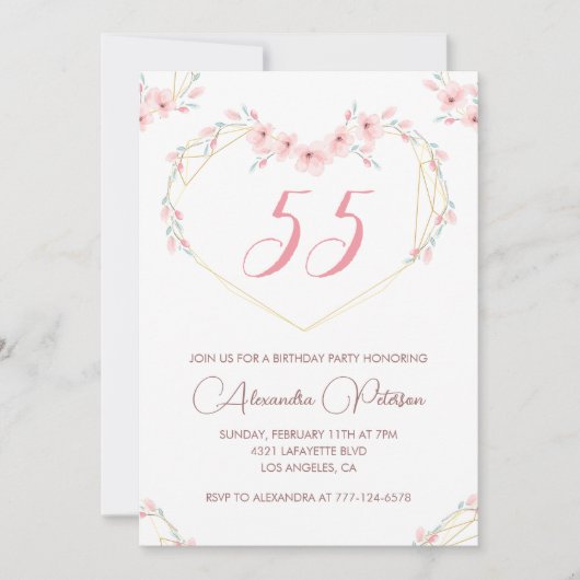 Invitations de 55e anniversaire Boho Floral Elegan (Devant)