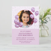 Invitations de 5e anniversaire Ballons Photo Purpl (Debout devant)