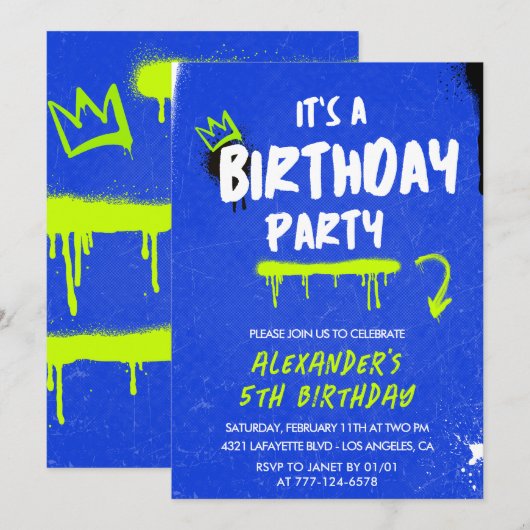 Invitations de 5e anniversaire Boy Graffiti Spray  (Devant / Derrière)
