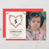 Invitations de 5e anniversaire pour son coeur flor (Devant / Derrière)