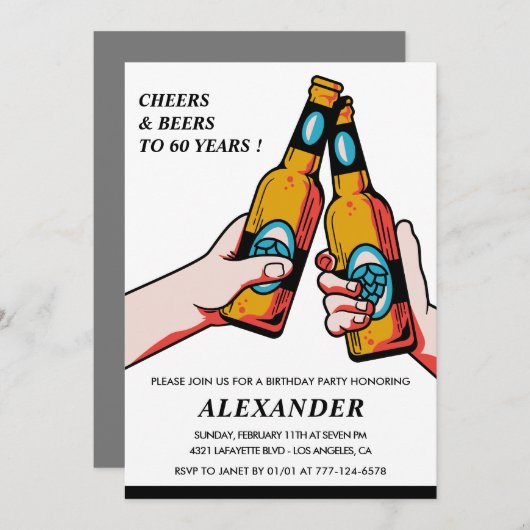 Invitations de 60e anniversaire Cheers and Beers H (Devant / Derrière)