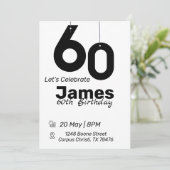 Invitations de 60e anniversaire noir et blanc simp (Debout devant)