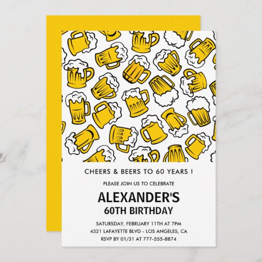 Invitations de 60e anniversaire pour lui Beer Mode (Devant / Derrière)