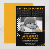 Invitations de 6 ans Noir Boy Photo Spray (Devant / Derrière)