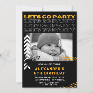 Invitations de 6 ans Noir Boy Photo Spray
