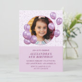 Invitations de 6e anniversaire Ballons Photo Purpl (Debout devant)