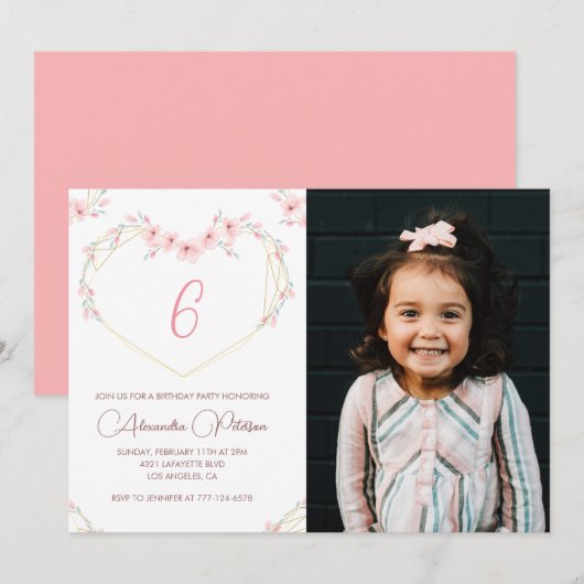 Invitations de 6e anniversaire Boho Floral Photo (Devant / Derrière)