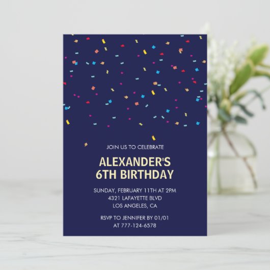 Invitations de 6e anniversaire Boy Confetti Modern (Debout devant)