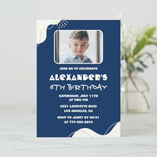 Invitations de 6e anniversaire Boy Photo Simple Na (Debout devant)