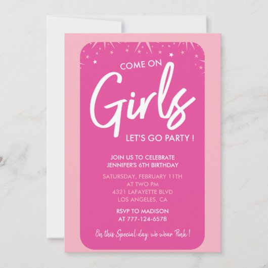 Invitations de 6e anniversaire rose chaud Fille br (Devant)