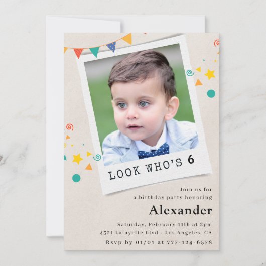 Invitations de 6e anniversaire simples Photo du ga (Devant)