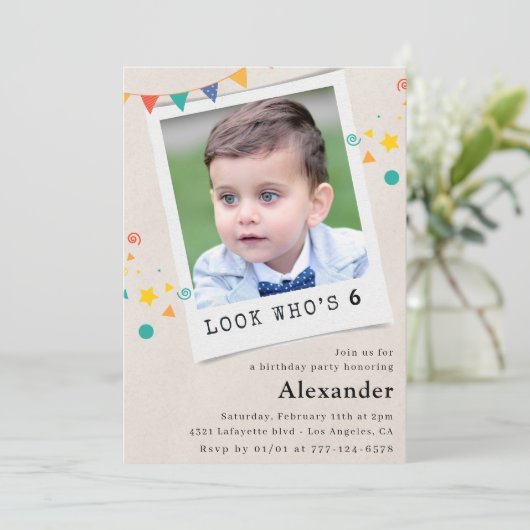 Invitations de 6e anniversaire simples Photo du ga (Debout devant)