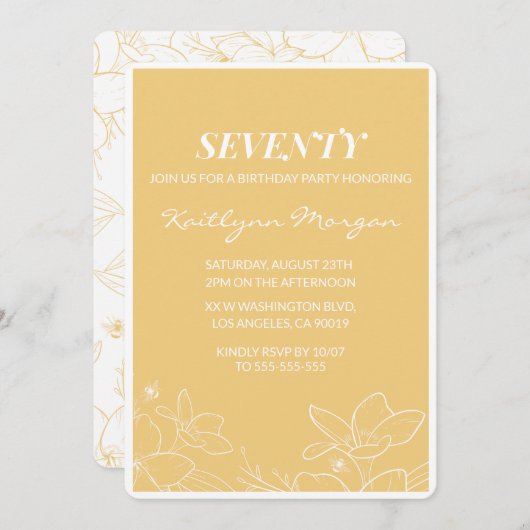 Invitations de 70e anniversaire moderne Floral Jau (Devant / Derrière)
