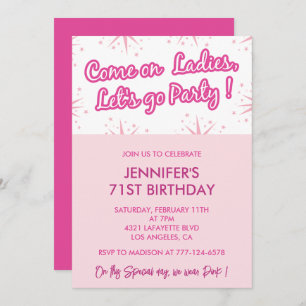Invitations de 71e anniversaire rose Fun Fun Girly