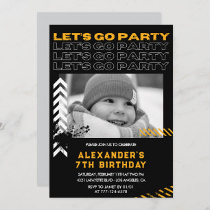 Invitations de 7 ans Noir Boy Photo Spray