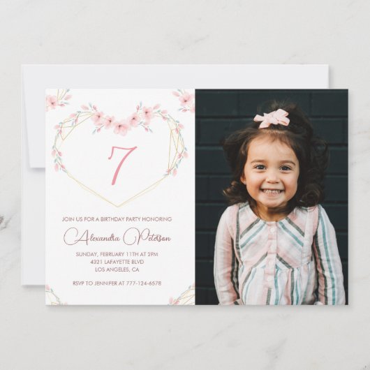 Invitations de 7e anniversaire Boho Floral Photo (Devant)