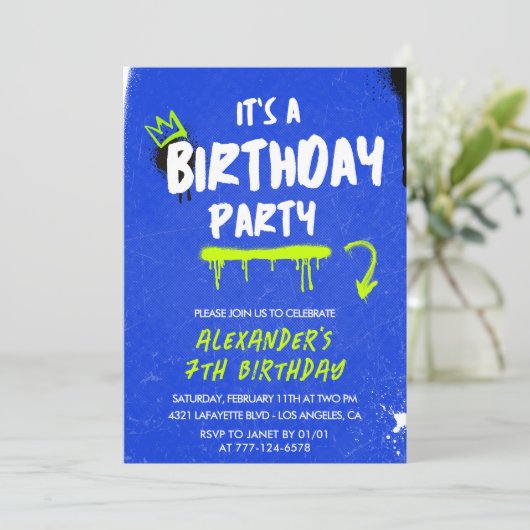 Invitations de 7e anniversaire Boy Graffiti Spray (Debout devant)