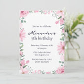 Invitations de 7e anniversaire Floral Frame Pink G (Debout devant)