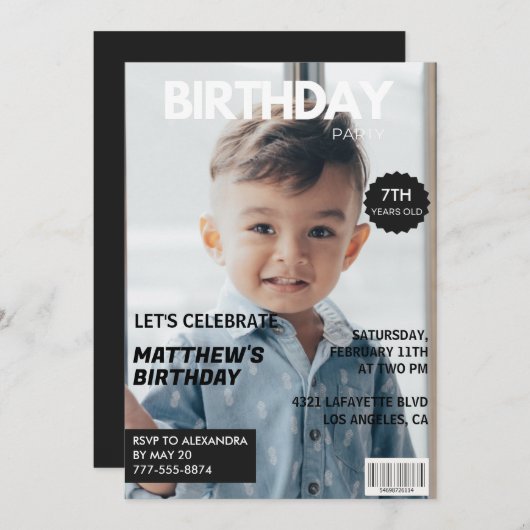 Invitations de 7e anniversaire pour lui Magazine C (Devant / Derrière)