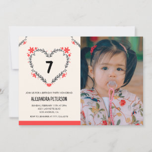 Invitations de 7e anniversaire pour son coeur flor