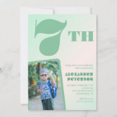 Invitations de 7e anniversaire vert Photo colorée (Devant)