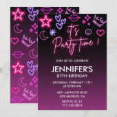 Invitations de 87e anniversaire rose pour son Neon (Devant / Derrière)